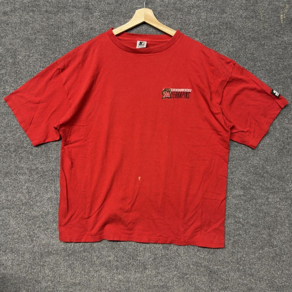 Vintage Starter Maryland Terrapins T Shirt Mens XL Red Embroidered Logo 90s USA